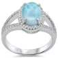 Oval Natural Larimar & Cubic Zirconia Halo .925 Sterling Silver Ring Size 8