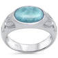 Oval Natural Larimar Engraved .925 Sterling Silver Ring Size 8