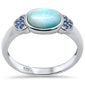 Natural Oval Larimar & Blue Sapphire .925 Sterling Silver Ring Sizes 5-10