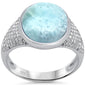 Oval Natural Larimar & Cubic Zirconia .925 Sterling Silver Ring Size 6-8
