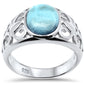 Natural Oval Larimar Filigree .925 Sterling Silver Ring Sizes 5-10