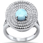 Natural Oval Larimar & CZ .925 Sterling Silver Ring Sizes 5-10