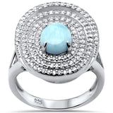 Natural Oval Larimar & CZ .925 Sterling Silver Ring Sizes 5-10