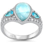Pear Shaped Larimar, Cubic Zirconia & Blue Topaz .925 Sterling Silver Ring Size 8
