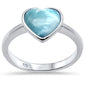 Natural Heart Larimar .925 Sterling Silver Ring Sizes 5-10