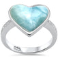 Heart Shaped Natural Larimar & CZ .925 Sterling Silver Ring Size 8