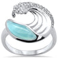 Natural Larimar & Cubic Zirconia Wave Design .925 Sterling Silver Ring Size 6-8