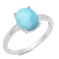 Solid Oval Natural Larimar .925 Sterling Silver Ring Sizes 5-10
