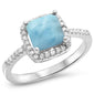 Sterling Silver Cushion Cut Natural Larimar .925 Sterling Silver Ring Sizes 5-10