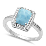 Radiant Shape Natural Larimar & Cubic Zirconia .925 Sterling Silver Ring Sizes 5-10