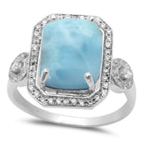 Elegant Natural Larimar .925 Sterling Silver Ring Sizes 5-10