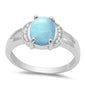 Oval Natural Larimar & Cubic Zirconia .925 Sterling Silver Ring Sizes 5-10