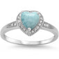 Halo Heart Natural Larimar Promise Solitaire .925 Sterling Silver Ring Sizes 6-10