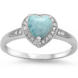 Halo Heart Natural Larimar Promise Solitaire .925 Sterling Silver Ring Sizes 5-10