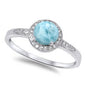 Halo Natural Larimar & White Cubic Zirconia .925 Sterling Silver Ring Sizes 5-10