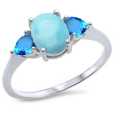 Oval Natural Larimar & heart Blue Topaz .925 Sterling Silver Ring Sizes 5-10