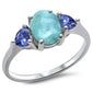 Oval Natural Larimar & Heart Tanzanite .925 Sterling Silver Ring Size 10