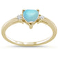 Yellow Gold Plated Natural Larimar Heart & Cubic Zirconia  .925 Sterling Silver Ring Sizes 5-10