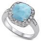 Cushion Cut Natural Larimar Halo Ring .925 Sterling Silver Ring Sizes 5-10
