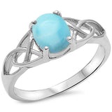 Natural Larimar Cetlic Design .925 Sterling Silver Ring Sizes 5-10