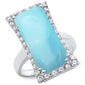 Cocktail Style Natural Larimar & Cubic Zirconia .925 Sterling Silver Ring Sizes 5-10