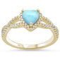 Yellow Gold Plated Natural Larimar Heart with Cubic Zirconia .925 Sterling Silver Ring Sizes 5-10