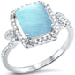 Natural Larimar & Cubic Zirconia Radiant Cut .925 Sterling Silver Ring Sizes 6-8