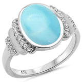 Natural Larimar & Cubic Zirconia .925 Sterling Silver Ring Sizes 5-10