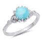 Natural Larimar & CZ Round Shape with Bezel .925 Sterling Silver Ring Sizes 5-9