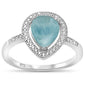 Pear Natural Larimar Tear Drop Halo .925 Sterling Silver Ring Sizes 5-10