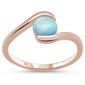 Rose Gold Plated Natural Round Larimar .925 Sterling Silver Ring Sizes 7