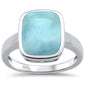 Natural Larimar Emerald Cut .925 Sterling Silver Ring Sizes 5-10