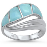 Natural Larimar New Design Wave .925 Sterling Silver Ring Sizes 5-10