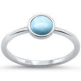 Natural Larimar Round .925 Sterling Silver Ring Sizes 5-10