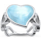 Natural Larimar Heart Shape Band .925 Sterling Silver Ring Sizes 5-10