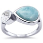 <span>CLOSEOUT!</span>Pear Natural Larimar & Cubic-zirconia .925 Sterling Silver Ring Sizes 6
