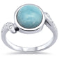 Round Natural Larimar .925 Sterling Silver Ring Sizes 5-10