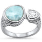 Pear Shape Natural Larimar & Cubic Zirconia .925 Sterling Silver Ring Sizes 5-10