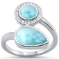 Natural Larimar & Cubic Zirconia .925 Sterling Silver Ring Sizes 5-10