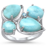 Anillo de plata de ley 925 con larimar natural y circonita cúbica de topacio azul, tallas 5-10