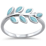 Natural Larimar Olive Branch Leaf Design .925 Sterling Silver Ring Sizes 4-10