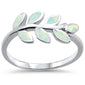 White Opal Leaf Design .925 Sterling Silver Ring Sizes 5-10
