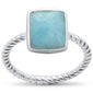 Rectangle Larimar Braided Band .925 Sterling Silver Ring Sizes 5-10