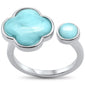 Natural Larimar Clover Shape Open .925 Sterling Silver Ring Sizes 5-10