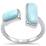 .925 Sterling Silver Natural Larimar Open Ring Sizes 5-10
