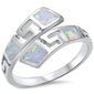 White Opal Greek Key Design .925 Sterling Silver Ring Sizes 5-10