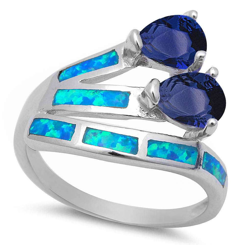 <span>CLOSEOUT!</span>Pear Shape Sapphire & Blue Opal Fashion .925 Sterling Silver Ring Sizes 5-10