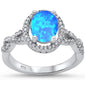 Filigree Style Blue Opal & Cz Fashion .925 Sterling Silver Ring Sizes 5-10