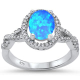 Filigree Style Blue Opal & Cz Fashion .925 Sterling Silver Ring