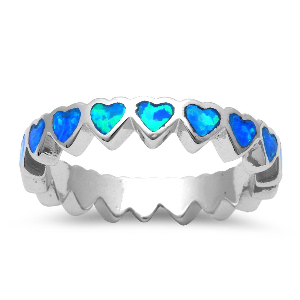 <span>CLOSEOUT!</span>  Blue Opal Heart Band .925 Sterling Silver Rings